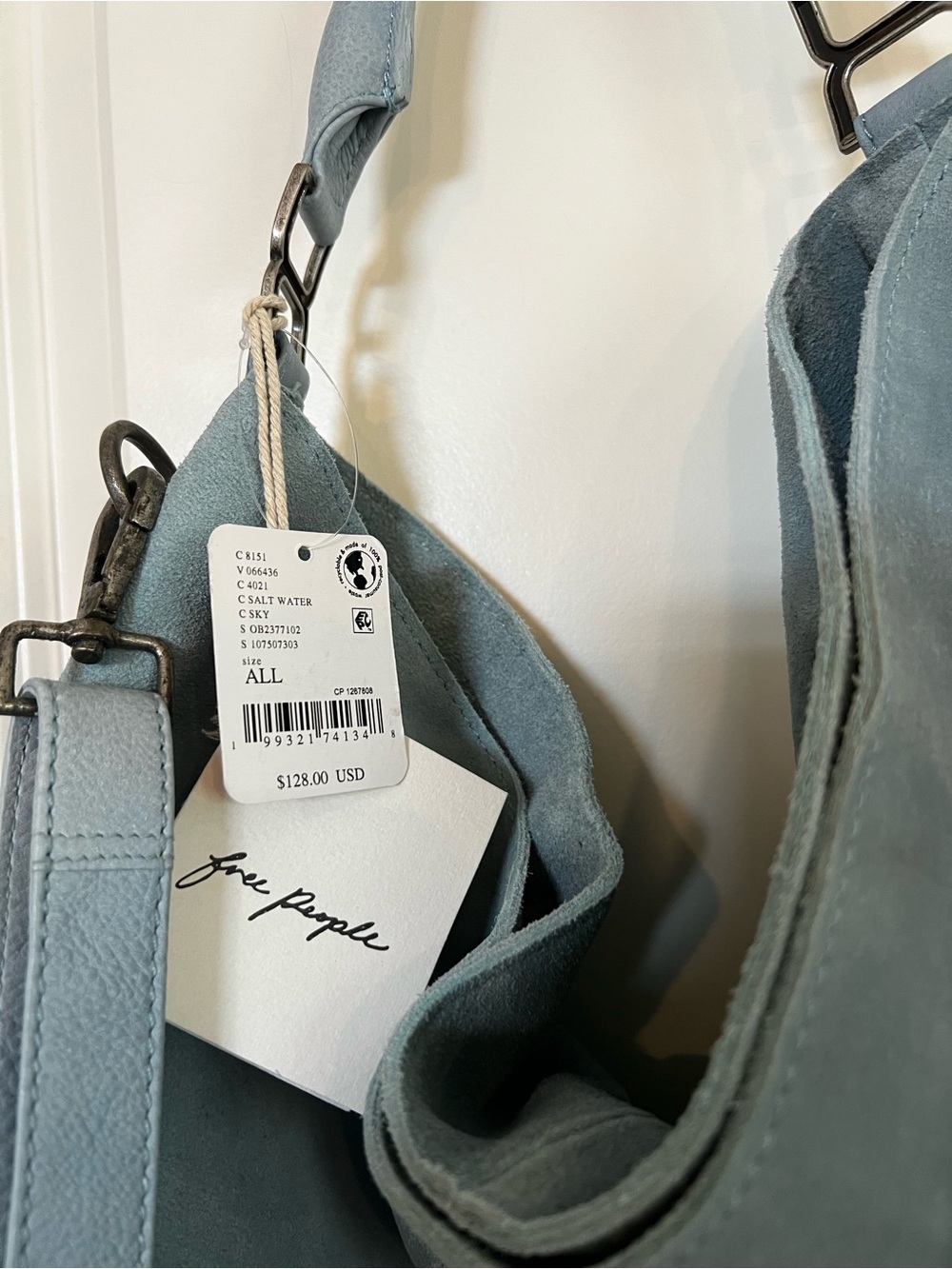 NWT Free People Suzie Suede Soft Light Blue Leather Shoulder Bag - Picture 9 of 12